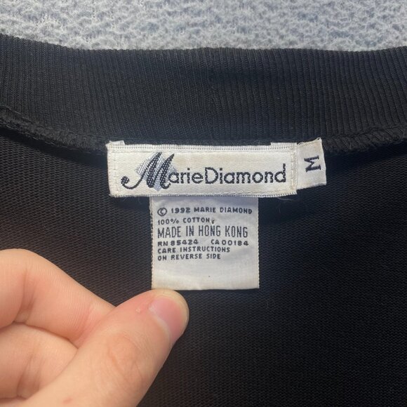 Marie Diamond Black Sweater Womens Size M  4 Buttons 2 Pockets,100% Cotton - Picture 3 of 10